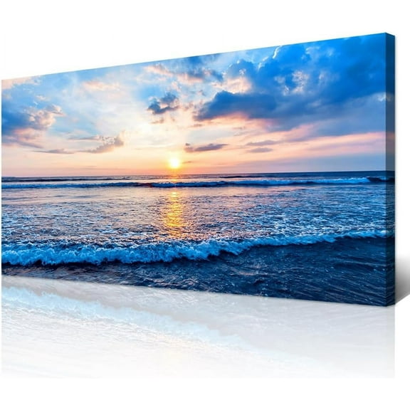 Aaheei Canvas Wall Art For Living Room Wall Decor Office Bedroom Home Decorations Blue Beach Ocean Sea Waves Landscape Wall Painting Posters Prints Pictures Wall Mural Artwork
