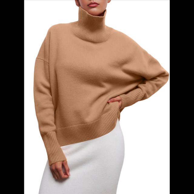 Suéteres de Cuello Alto para Mujer, Corte Holgado, para Otoño e Invierno. Camello M