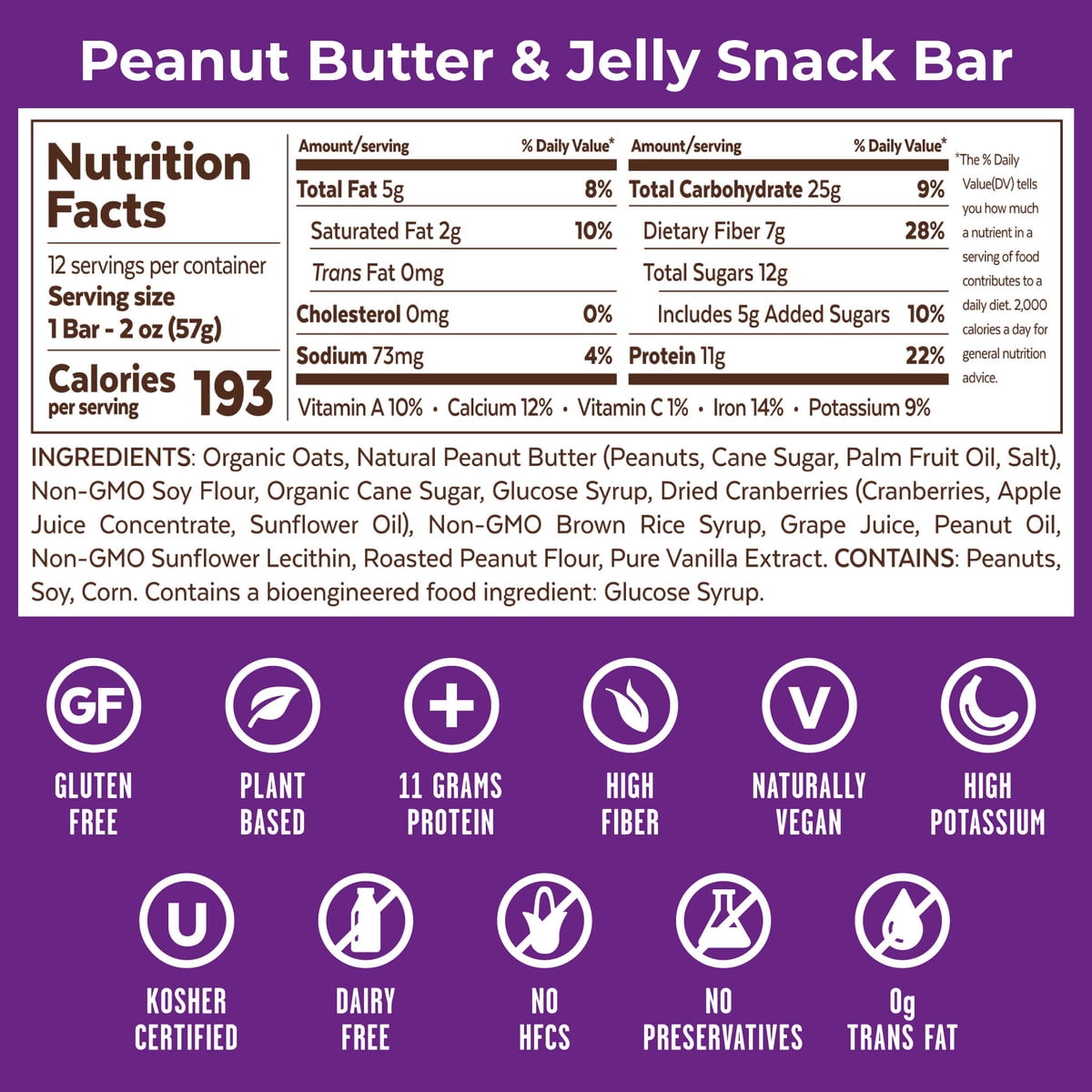 Pack of 12, Grab The Gold Peanut Butter & Jelly Snack Bar, 2 oz