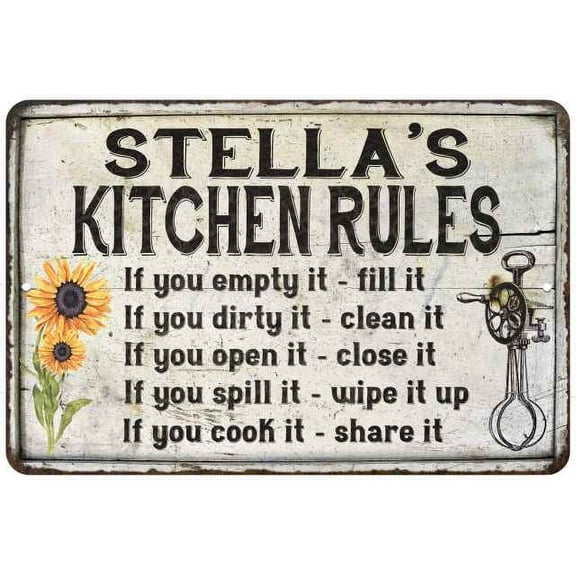 Stella's Kitchen Rules Chic Sign Vintage Decor 12x18 Metal Sign 112180032250