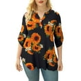 thumbnail image 6 of VERABENDI Women's Plus Size Tops 3/4 Sleeve Tunic Shirts A Buckle Decoration V-Neck Blouses,M-4XL, 6 of 6