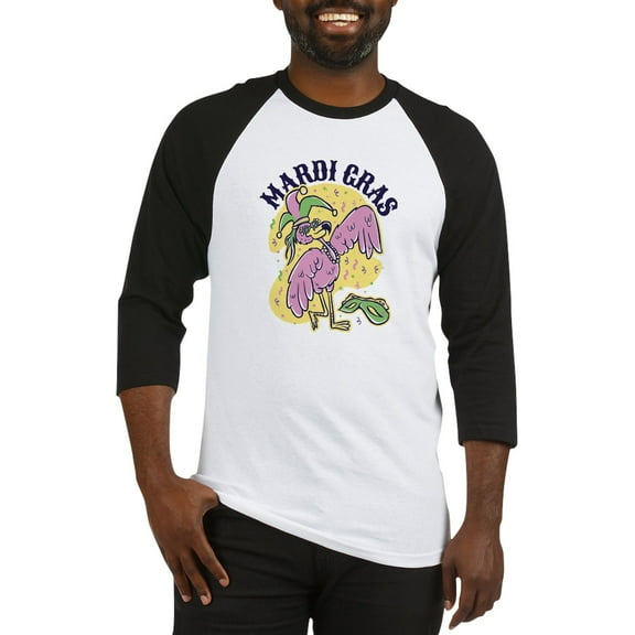 CafePress - Mardi Gras Flamingo Baseball Jersey - Cotton Baseball Jersey, 3/4 Raglan Sleeve Shirt