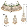 thumbnail image 5 of South Indian Bollywood Polki Kundan Guttapusalu Choker Necklace Set with White & Green Stones, Earrings & Maangtikka for Women, 5 of 9