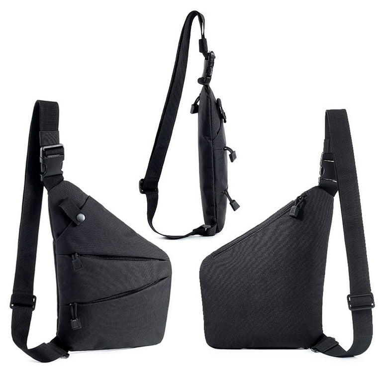 Leather Chest Bag Black Tactical Crossbody Bag Sling 