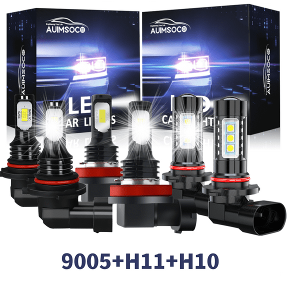 Combo LED Headlight Super Bright White High/Low+Fog Light 6000k Bulbs Kit 8000 Lumens 6-Pack 9005/HB3 H11 H10 300% Brighter 50000 Hours Lifespan For Ford Expedition 2018 2019 2020