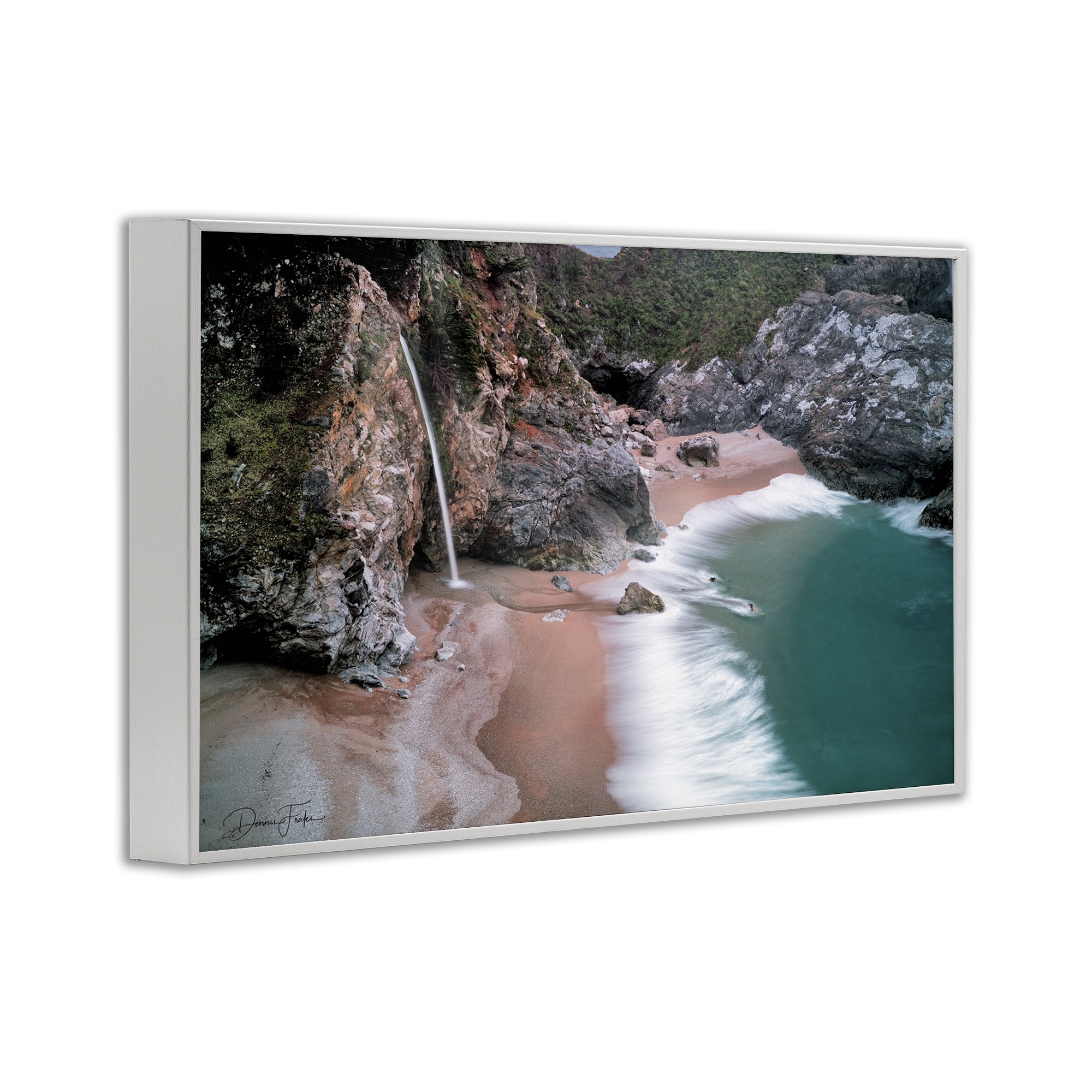 Stupell Industries Tropical Waterfall Cliffs Coastal Painting White Framed Art Print Wall Art, 30 x 20
