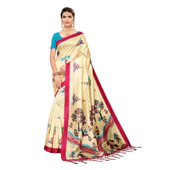 Multi color Mysore Silk saree/sari with running blouse For Women/Girls