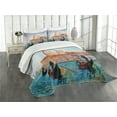 thumbnail image 3 of Ambesonne Venice Quilted Bedspread Set 3 Pcs, Watercolor Serene City, King Size, Peach Pale Blue Red, 3 of 5