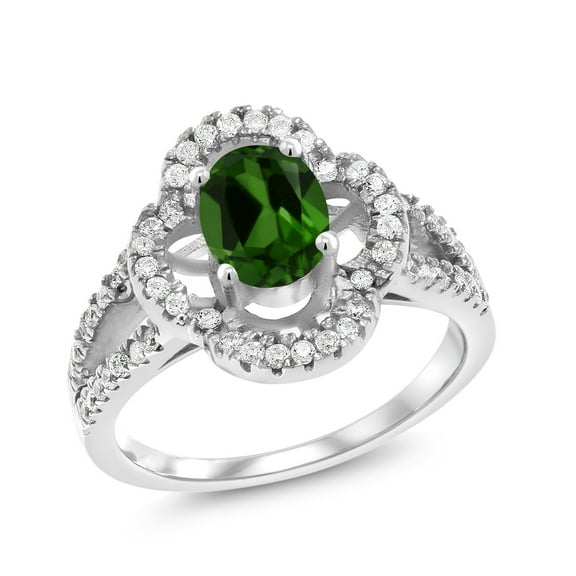 Gem Stone King 1.57 Ct Oval Green Chrome Diopside 925 Sterling Silver Spotlight Ring (Size 5)
