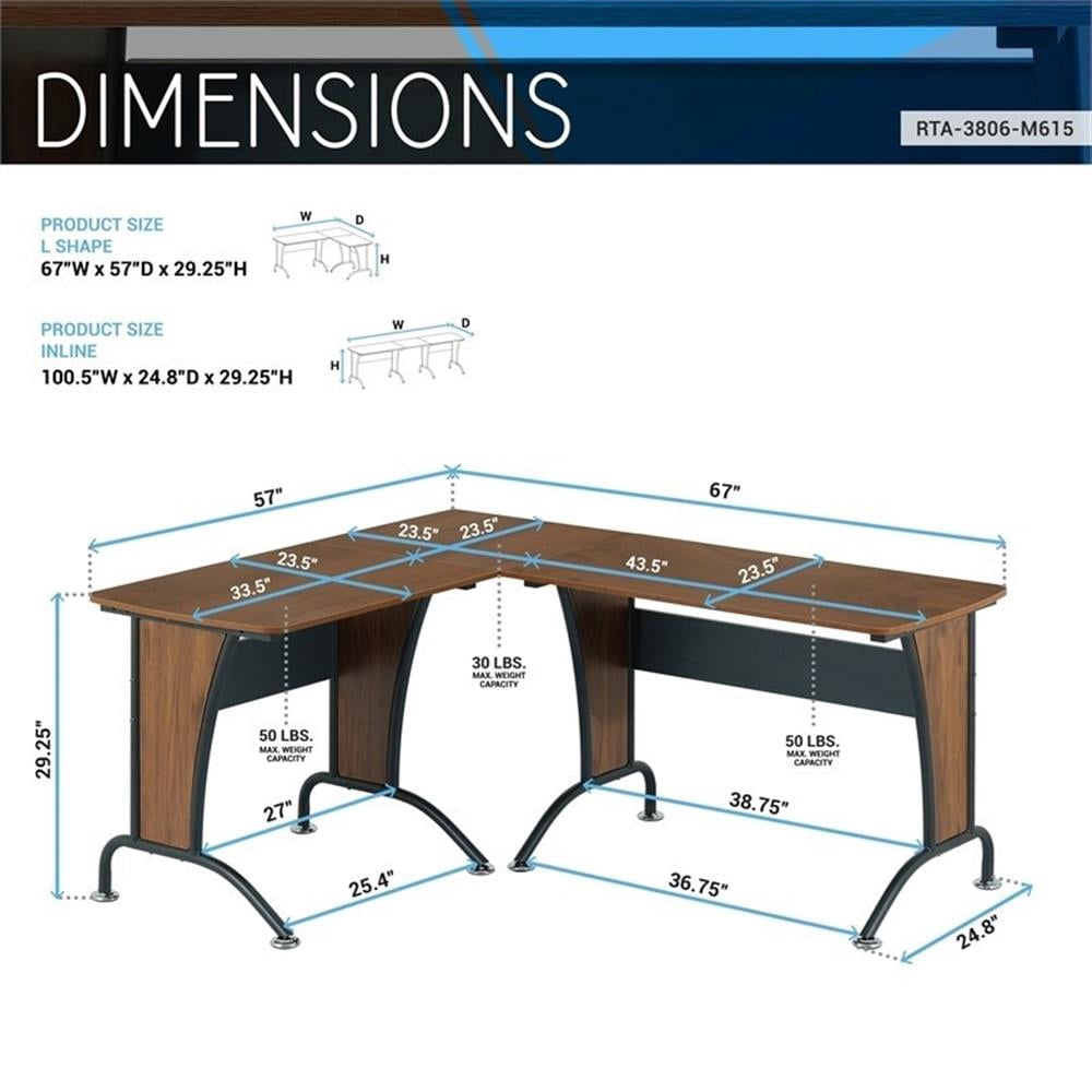 Scranton & Co Wood and Metal L-Shaped Computer Desk in Mahogany