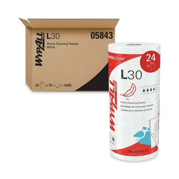 WypAll 05843 70/Roll 11 in. x 10.4 in. L30 General Purpose Wipers - White (24 Rolls/Carton)