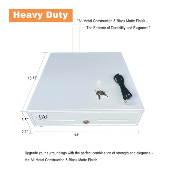 Square Cash Drawer 13" Cash Register POS System 3 Unlocking Ways RJ11 (White )