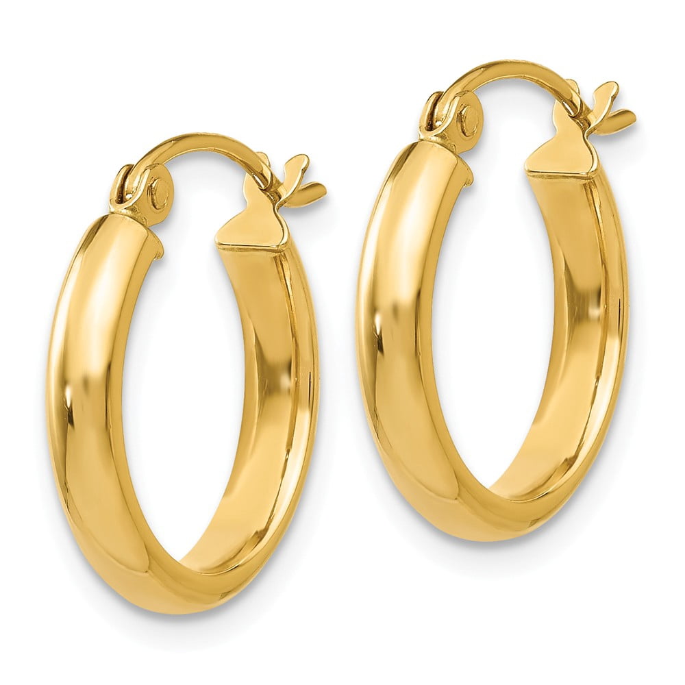 Real 14kt Yellow Gold Round Tube Hoop Earrings; for Adults and Teens; for Women and Men