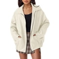 thumbnail image 1 of Chaqueta de cuero AUTOMET de gran tamaño de gamuza sintética para mujer, color beige, 1 of 6