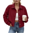 thumbnail image 2 of QIYAGBSA Corduroy Jacket for Women Soft Turn Down Lapel Collar Button Down Long Sleeve Drop Shoulder Fall Casual Outerwear Lightweight (Wine, S), 2 of 9