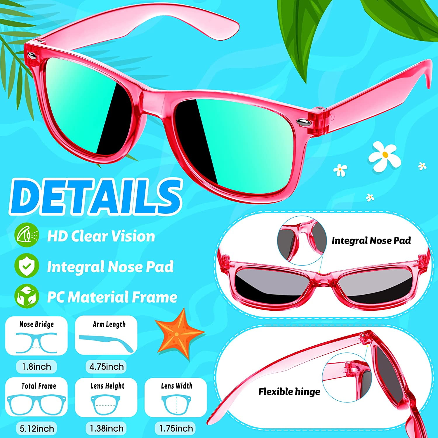 Prociv 24 Pack Kids Sunglasses Bulk, Kids Sunglasses Party Favor, Neon Translucent Sunglasses with UV400 Protection, Boys Girls Age 3-8, Beach Pool Birthday Party Supplies
