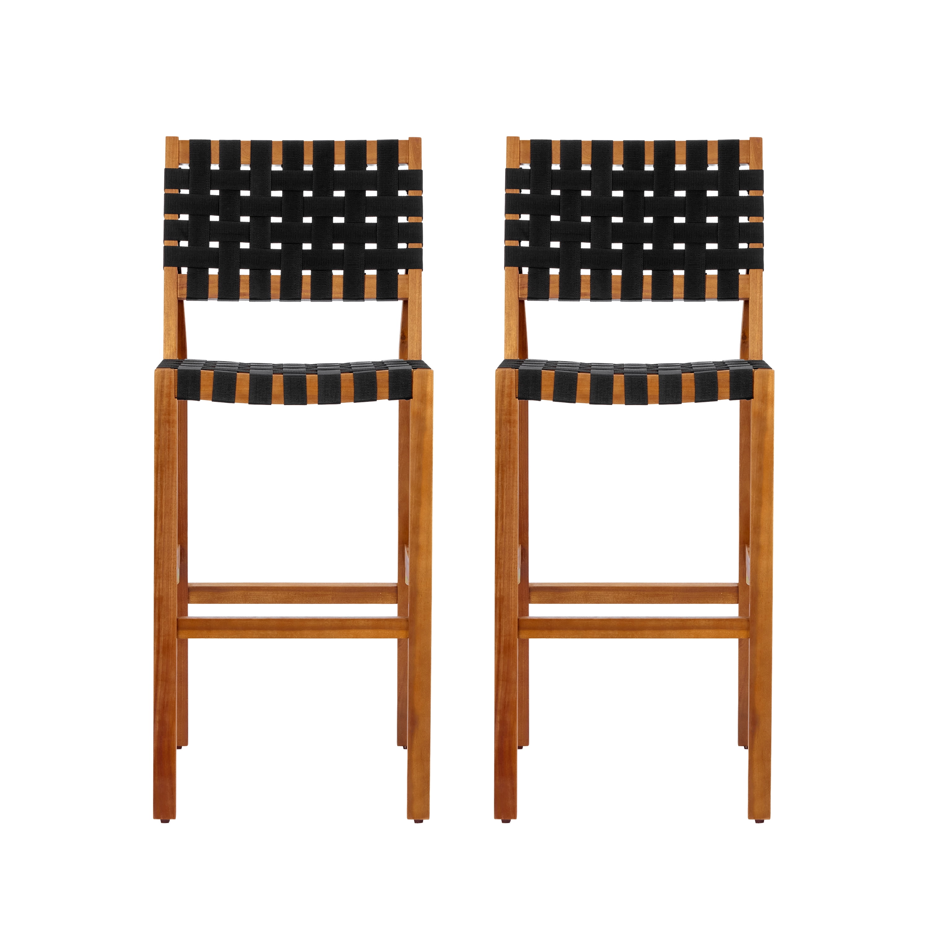 30.5 Inch Seat Height Outdoor Acacia Solid Wood Patio Side Chair, Black Pe Woven Rope, Breathable and Comfortable,Indoor & Outdoor Use (Set of 2)