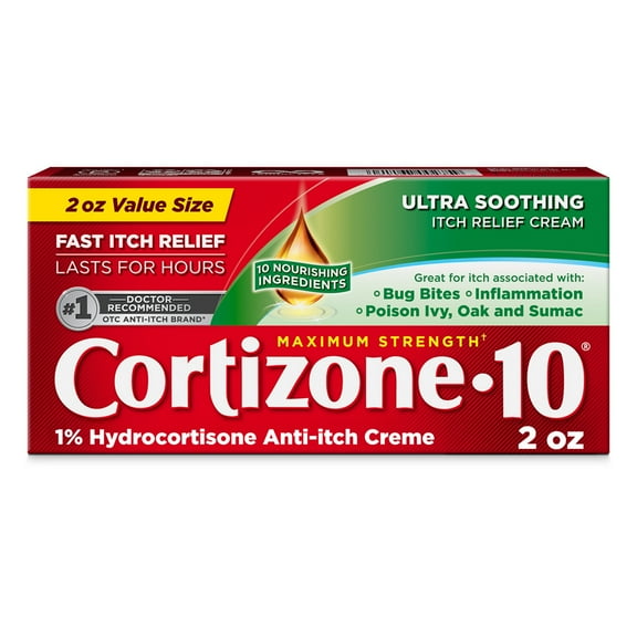 Cortizone-10 Maximum Strength Ultra Soothing Itch Relief Cream, 1% Hydrocortisone, Fast-Acting, Anti-Itch Cream for Bug Bites, Rash, Eczema, Psoriasis, Poison Ivy, Oak, Sumac & More, 2 oz