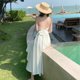 thumbnail image 4 of Vestido de satén con tirantes finos para mujer, vestido elegante de color puro con cuello en V, pajarita, espalda cruzada, para playa, blanco, L, 4 of 8