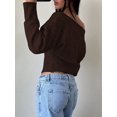thumbnail image 4 of Women'S Cropped Sweaters Long Sleeve Off the Shoulder Sweater Y2k Going Out Tops Brown M, 4 of 8