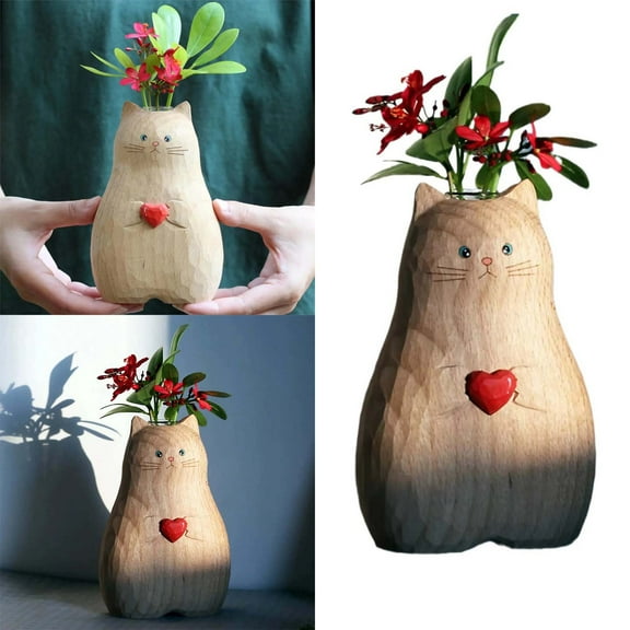 Cute Cat Vase Resin Wood Flower Pot Indoor Decorative Ornament for Garden Party Living Room Unique Design Succulent Planter