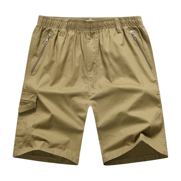 Ceisia Men's Gift Relaxed Cotton Cargo Shorts Mid-Rise Elastic Waist Zipper Side Pockets Snap-button Cargo Pockets Shorts