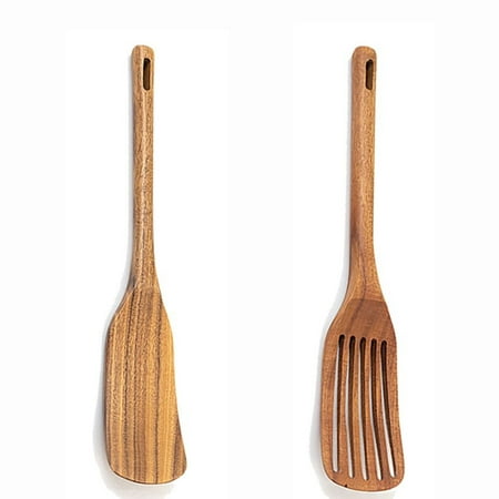 

LNGOOR Wooden Spatulas for cooking - Set of 2 High Quality Versatile Utensils Wooden Spoons Anti Scratch Non Stick Cookware Eco Friendly Wooden Wok Spatula Turner For Cooking