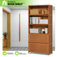 thumbnail image 2 of Magshion Bamboo 5 Tiers Tall Bookcase with Door, Books Storage Shelf, Brown, for Home, 2 of 10