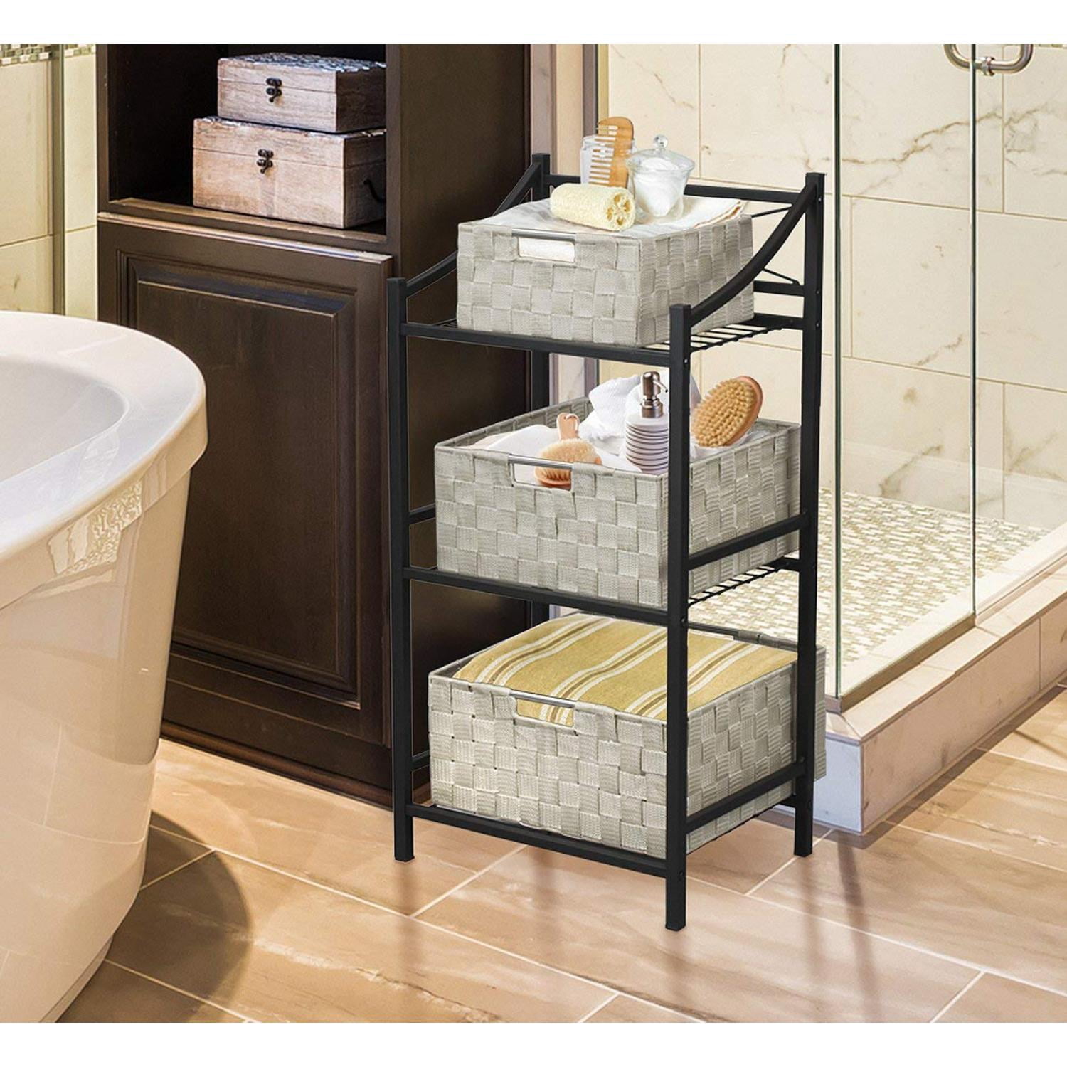 Sorbus 3 Piece Woven Storage Basket Set, Stackable Cube Bins with Handles, Beige Organizer Totes