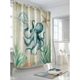 thumbnail image 3 of Beach Coastal Theme Shower Curtain, Vintage Sea Octopus Bathroom Decor Curtains Set with Hooks, Waterproof Fabric Home Accessories， 60 X 72 Inch Long, 3 of 6