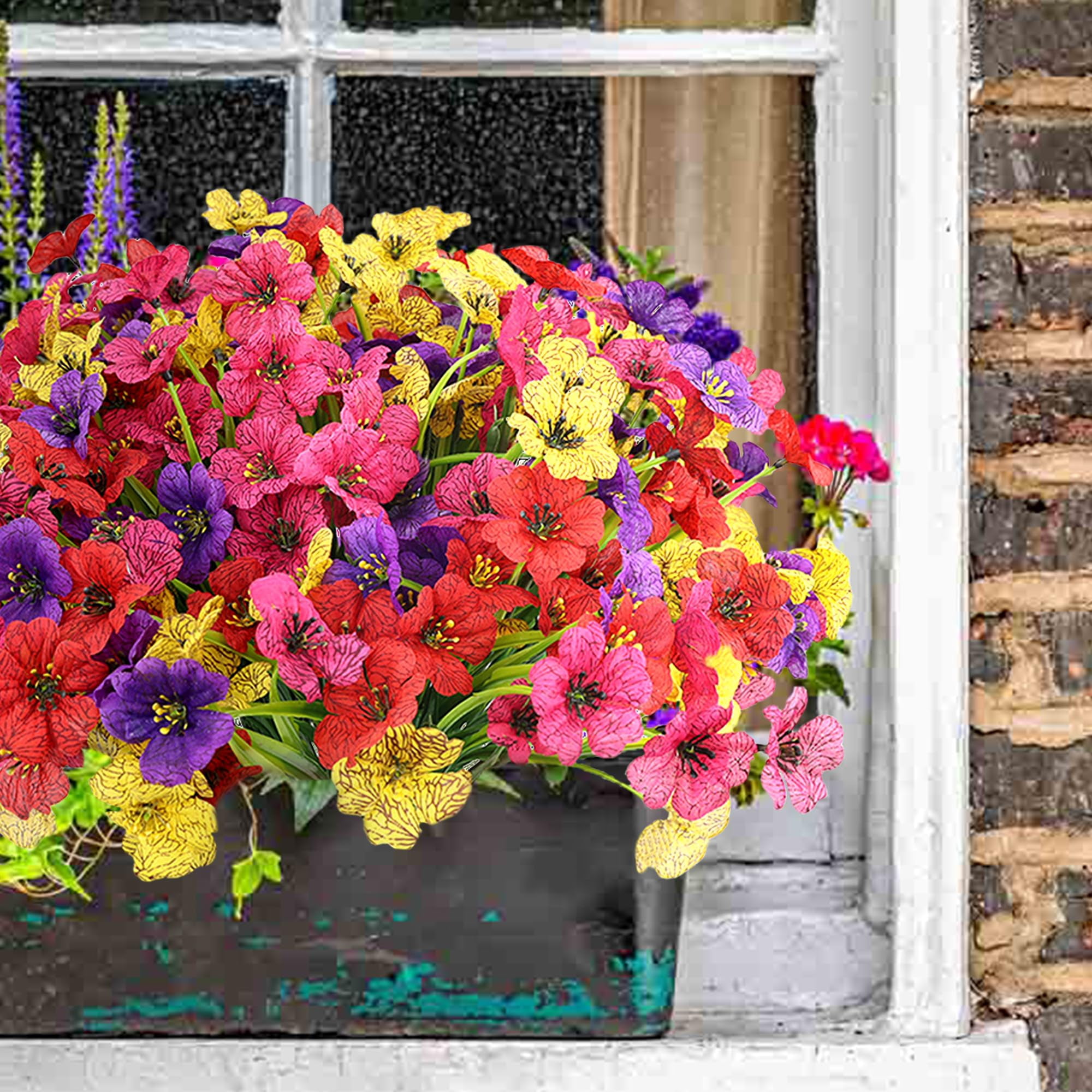 16 Bundles Artificial Flowers for Outdoors UV Resistant Silk Fake Flower Outside for Plants Garden Porch Yard Home Spring Summer Decor (Colorful)