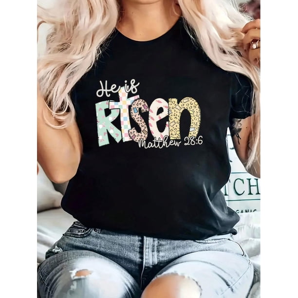 Camiseta estampada 100 % algodón para mujer, de manga corta y cuello redondo, para uso diario informal, 1 pieza, camiseta de ocio.