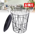 thumbnail image 3 of Black Metal Wire Basket Wooden Top Side Table Storage Loft Living Home Furniture, 3 of 5