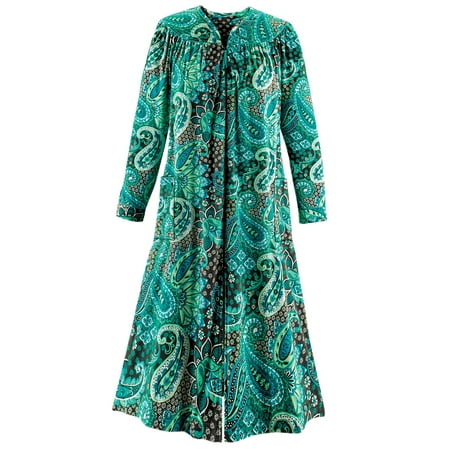 

Collections Etc Paisley Zip-Front Long-Sleeve Fleece Quilted Polyester Robe