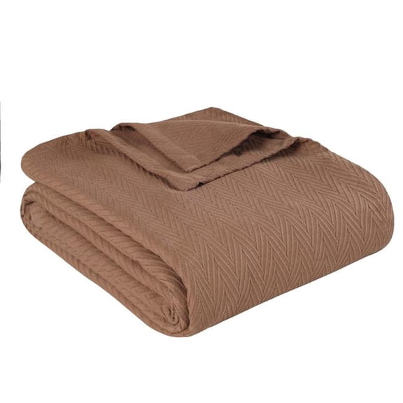 HomeRoots 549281 Twin Size Taupe Cotton Woven Chevron Blanket