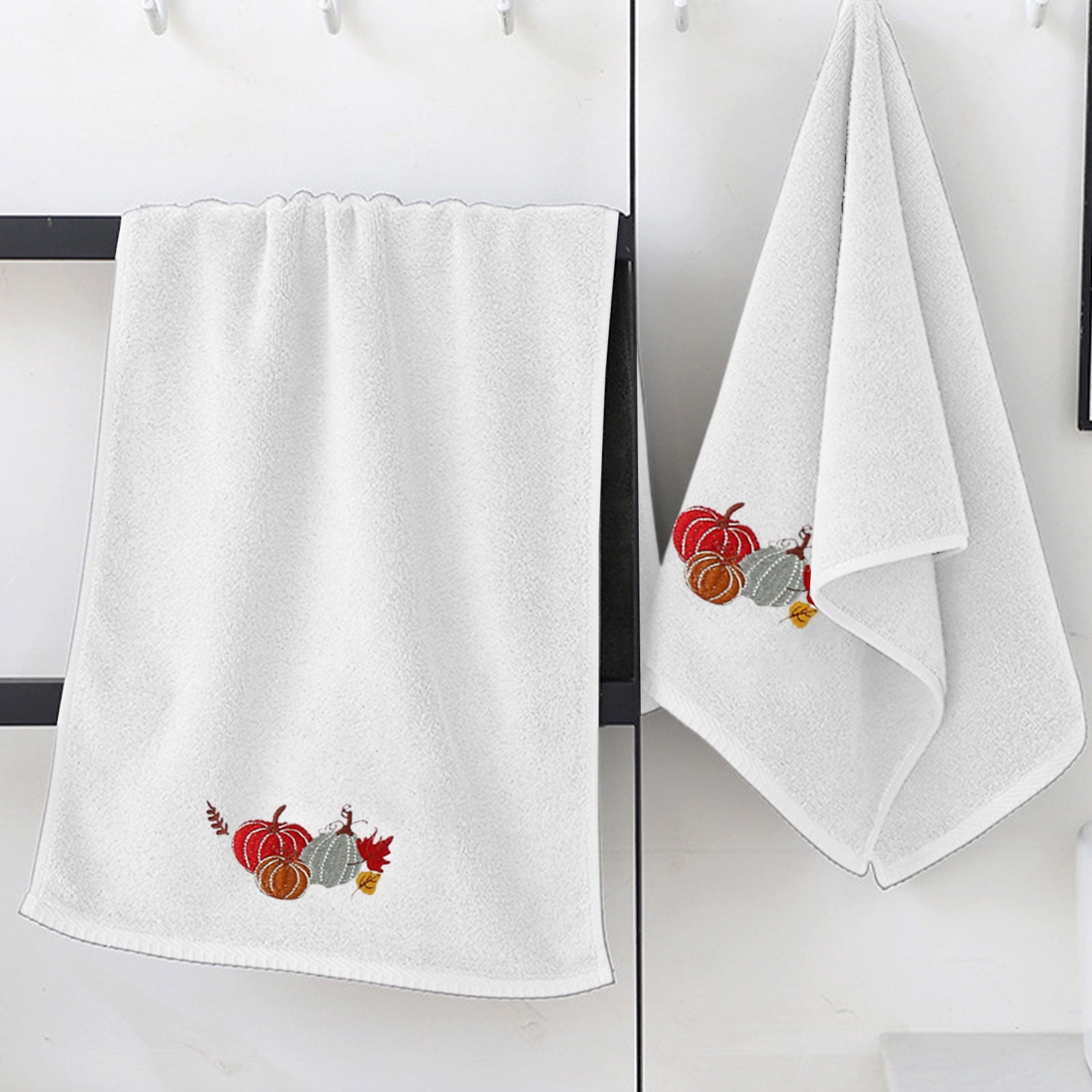 Xuniizn Bath Towels, Bath Towel Set for Halloween Decor, Cottons 2 Bath Towels + 2 Towels + 2 Square Towels, Hand Towels for Bathroom, Soft Face Towels for Holiday, Halloween Decoratives, White