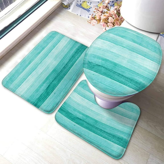 Teal Or Turquoise Green Bathroom Rugs and Mats Sets 3 Piece Wood Background Texture Bath Mat U-Shaped Contour Shower Mat Toilet