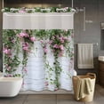 thumbnail image 5 of Pink Flower No Hooks Shower Curtain with Snap-in Liner Spring Beautiful Floral Leaf Vine Plant White Wall Shower Curtains for Bathroom, Waterproof, Easy Install, Washable 72"x78", 5 of 9