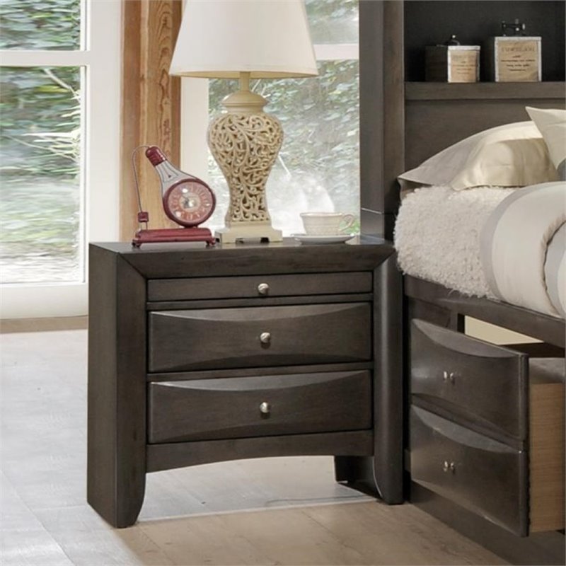 Wooden Nightstand with Bevel Drawer Front, Gray- Saltoro Sherpi - image 2 of 7