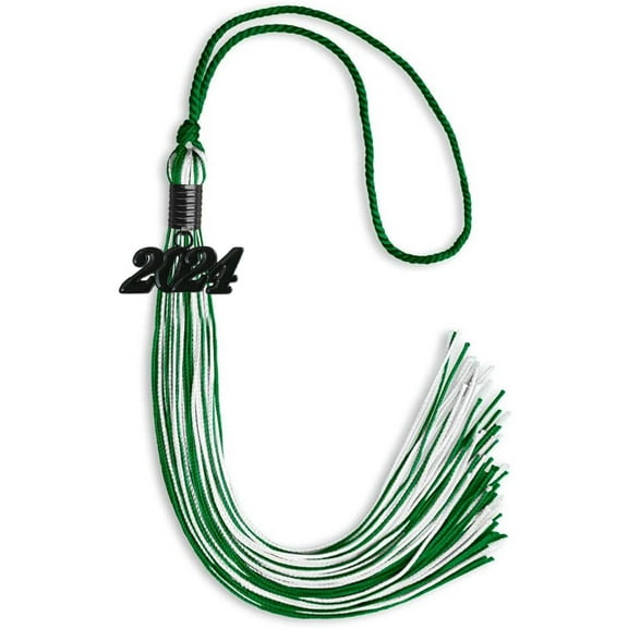 Endea Graduation Green/White Mixed Color Graduation Tassel with Black Date Drop