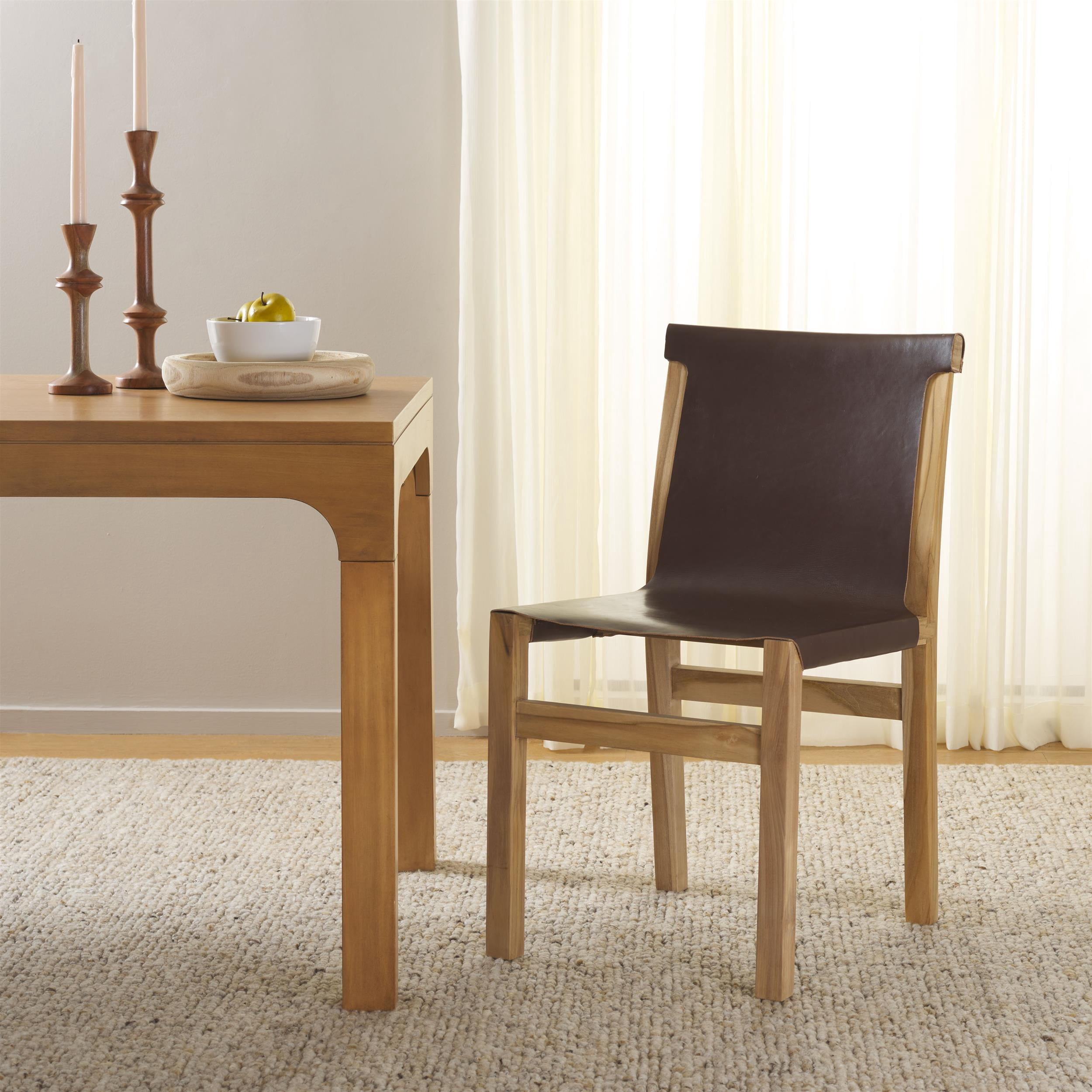 Safavieh Arian Scandinavian Wood and Leather Dining Side Chair, Cognac/ Natural