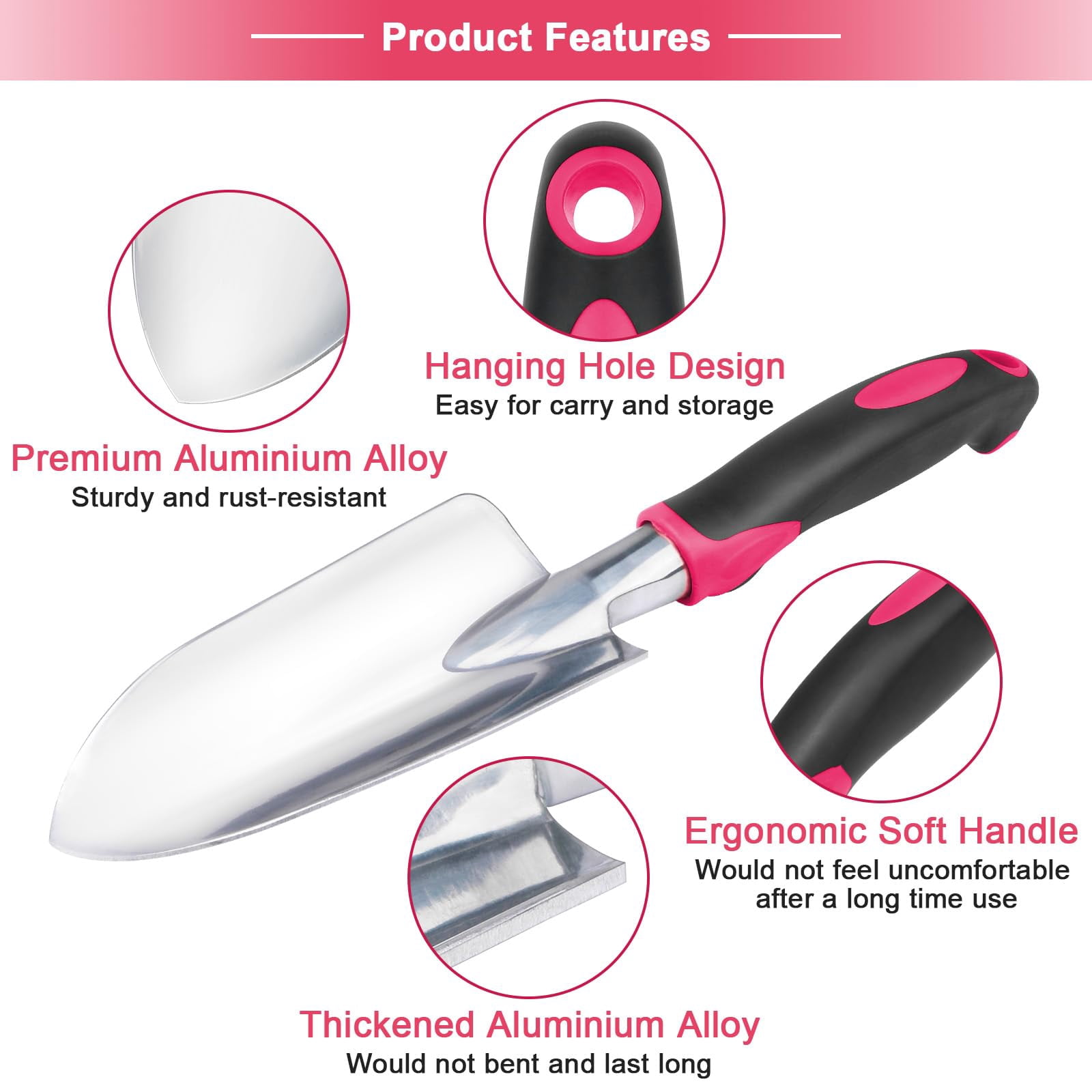 Heavy Duty Garden Tools Set 3-Pack with Ergonomic Non-Slip Handles Aluminum Alloy Shovel Trowel Hand Rake for Lawn and Planting