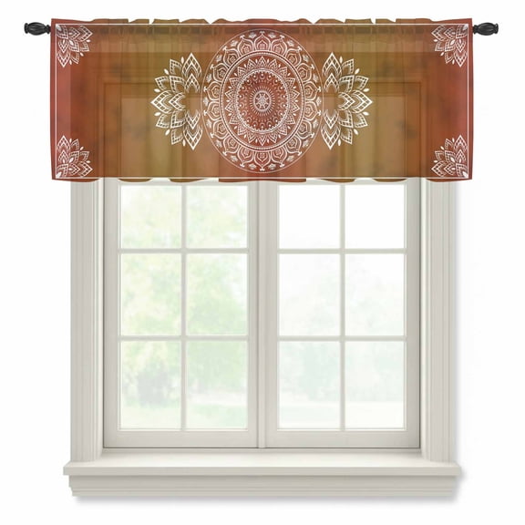 Orange Boho Valance Curtains for Kitchen/Living Room/Bathroom/Bedroom Window, Rod Pocket Small Topper Half Short Window Curtains Voile Sheer Scarf, Country Vintage Ethnic Abstract Geometric 42"x18"