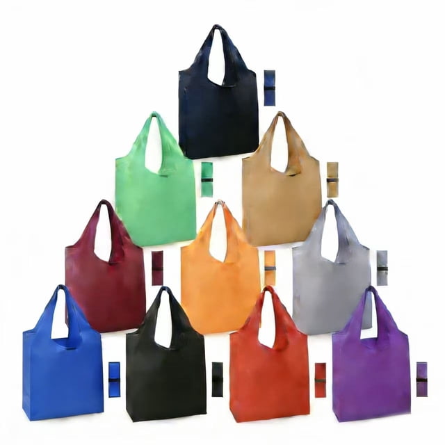 Bolsas reutilizables para la compra, plegables, lavables a máquina, coloridas, a granel, paquete de 10, 22,7 kg, extragrandes, plegables y reutilizables, con cierre de cremallera, de poliéster ligero.