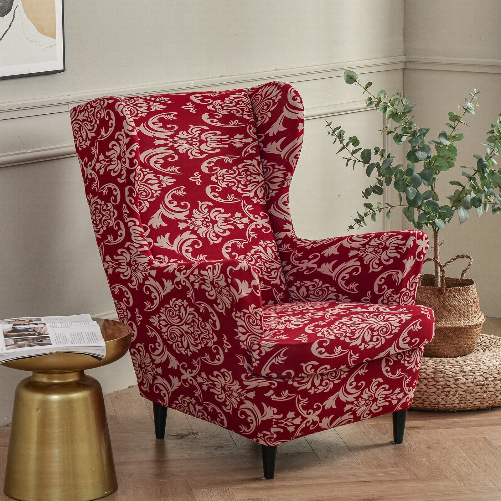 Topchances 2 Piece Stretch Printing Wing Chair Cover Wingback
