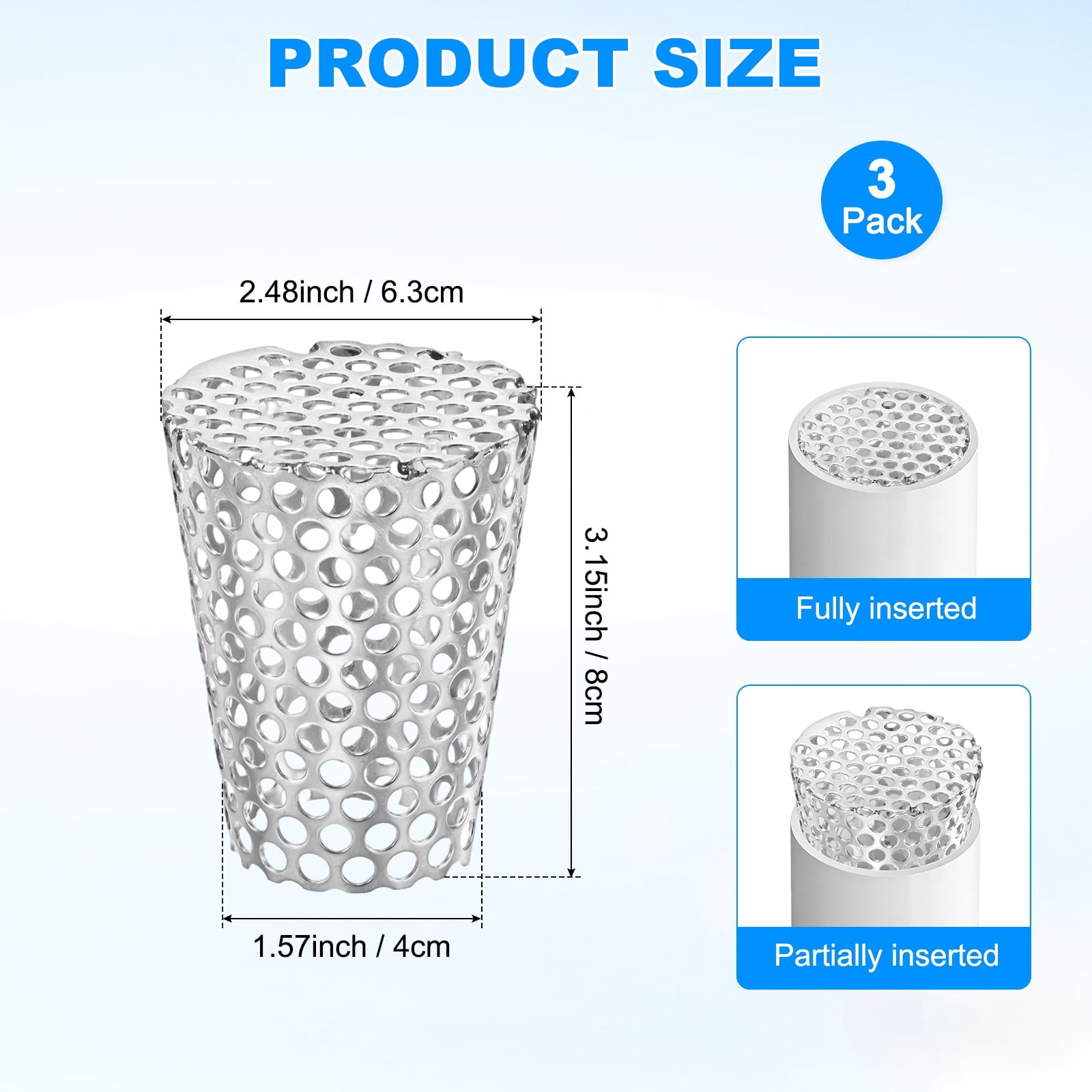 Uxcell 3-Pack Termination Mesh Screen Vent Covers, 2.48-1.57 Inch ID Stainless Steel Conical Exhaust Pipe Cover Strainer for Preventing Birds/Leaves from Entering