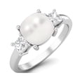 thumbnail image 2 of 7MM Cushion Shape Natural Pearl Gemstone 925 Sterling Silver Three Stone Women Valentines Day Gifts Ring, 2 of 3