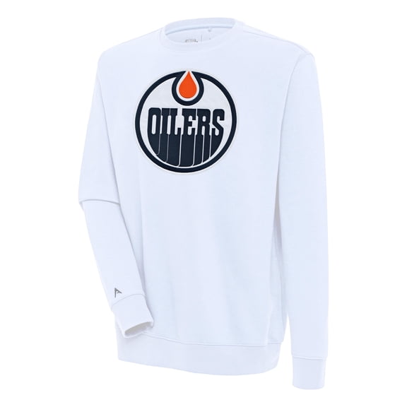 Men's Antigua  White Edmonton Oilers Victory Pullover Sweatshirt