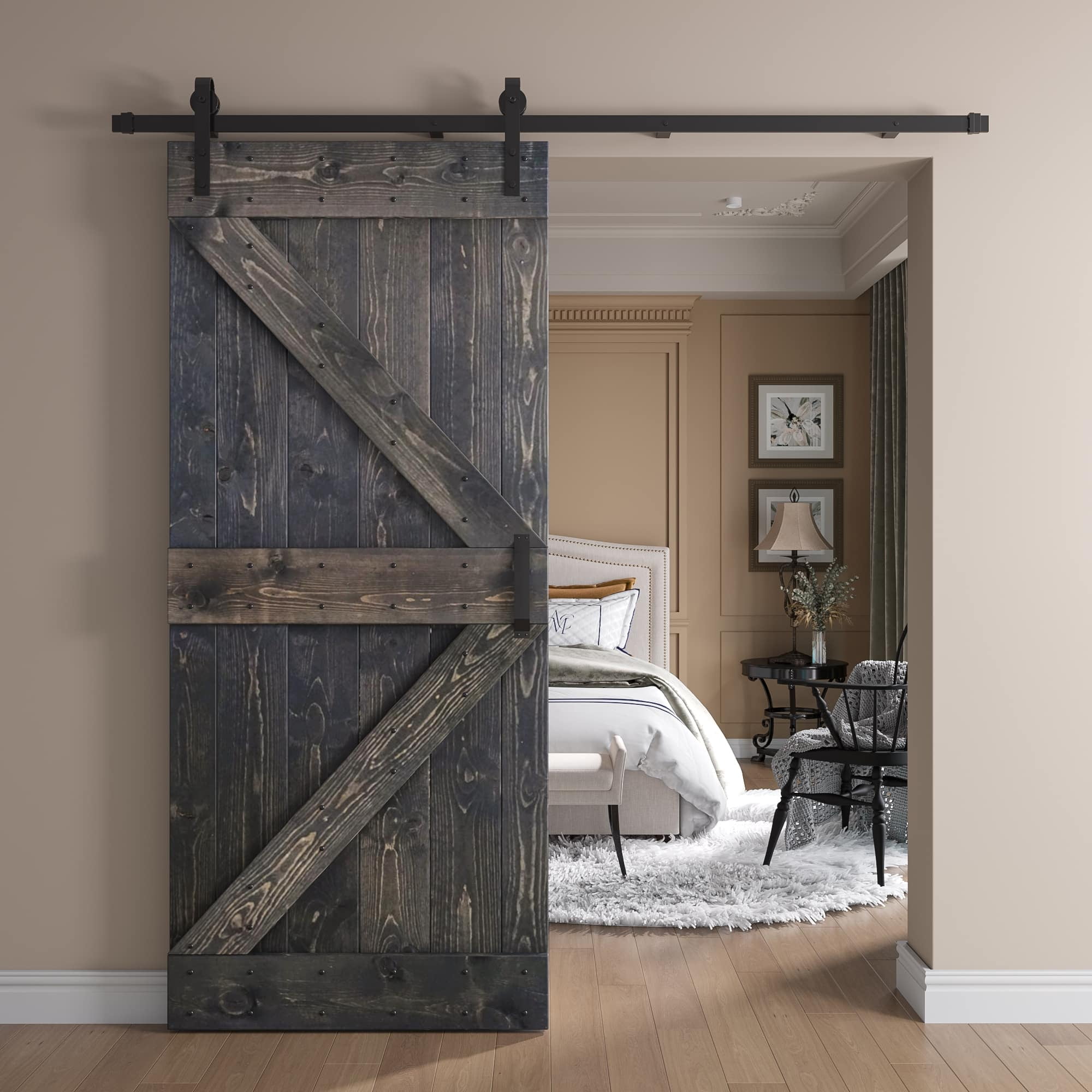 Coast Sequoia Inc Coast Sequoia 36in x 84in K Series Pine Wood Sliding Barn Door With Hardware Kit Ebony