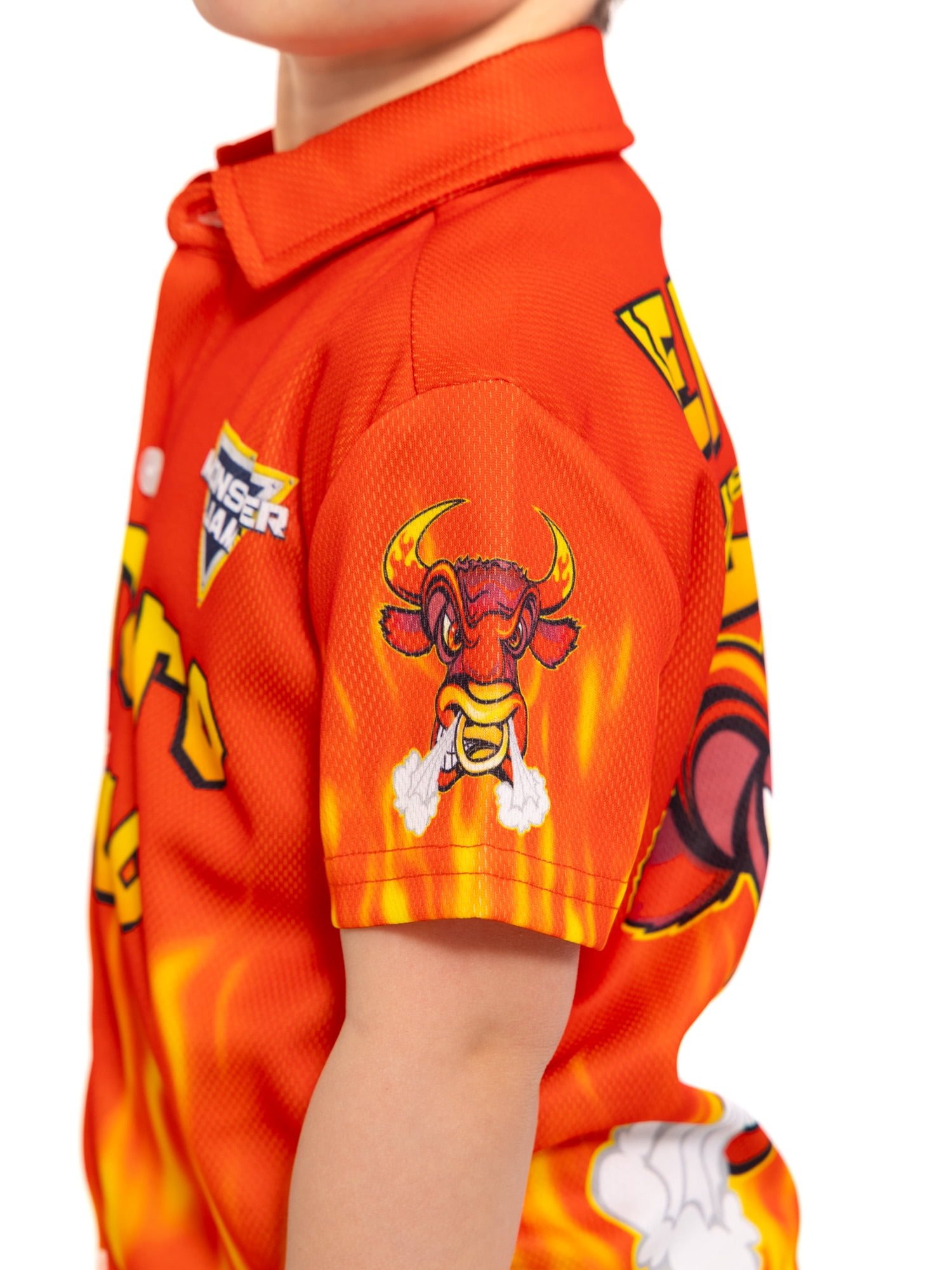 Monster Jam El Toro Loco Toddler Boys Button Shirt with Short Sleeves, Sizes 12M-5T